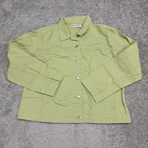 Chicos Women Lime Green Cotton Denim Style Trucker Jacket Size 2 Large RN 79984